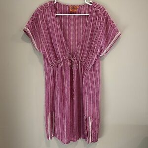 Tory Burch Magenta and White Geometric Dress